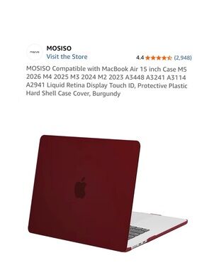 Mosiso 15” Burgandy Hard Shell Case, Comp w/ MacBook Air series as pictured